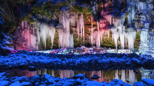 Illuminated icicles in Chichibu, Japan