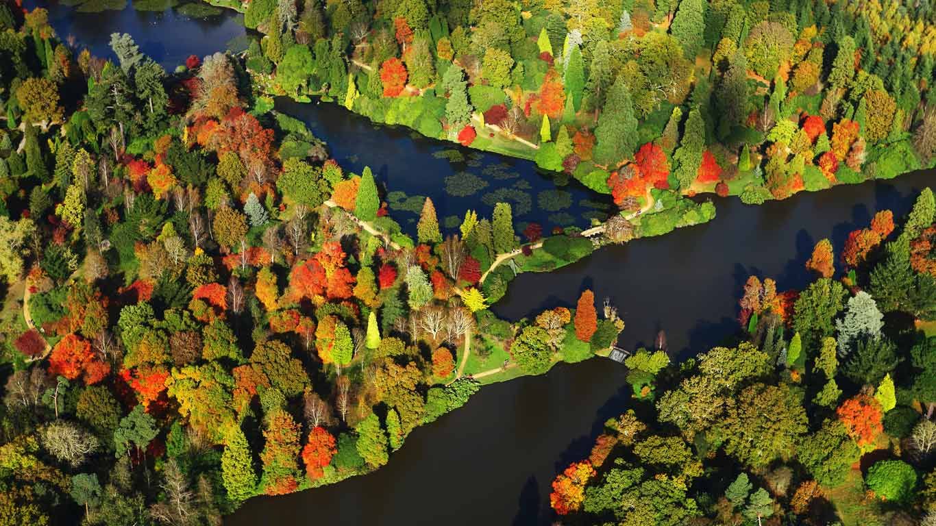 Aerial view of Sheffield Park and Garden in East Sussex, England