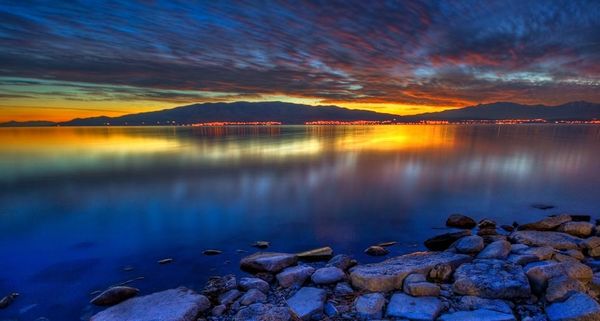 Great Salt Lake at dusk, Salt Lake, Utah