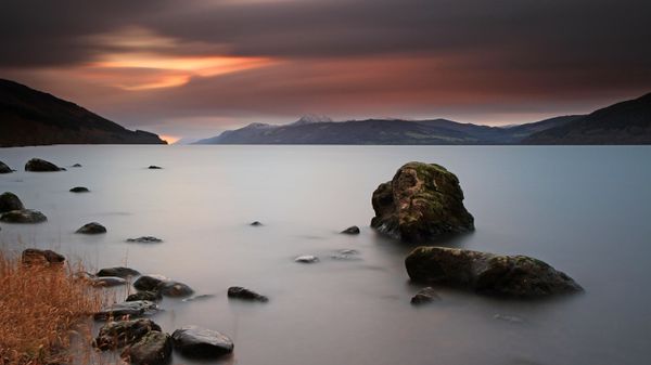 Loch Ness in the Scottish Highlands at sunset
