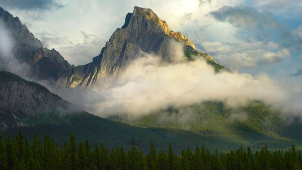 Opal Range surrounded by fog, Kananaskis Country, Alberta, Canada