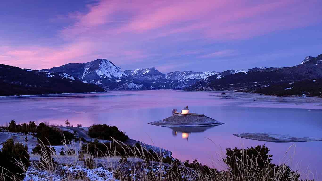 Chapel of St. Michel on Lake Serre-Ponçon, Hautes-Alpes, France