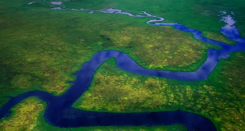 Meandering river near Cook Inlet, Anchorage, Alaska