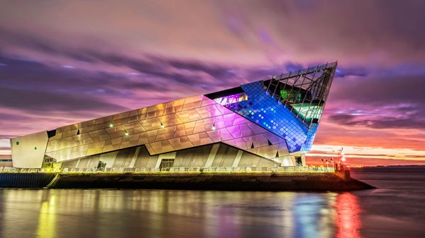 Sunrise over The Deep aquarium in Hull, England