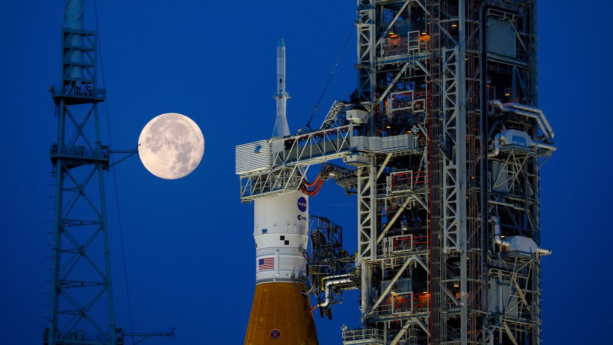 Artemis I moon rocket at Launch Complex 39B, Kennedy Space Center, Florida, June 15, 2022