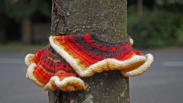 Yarn bombing in the village of Gurnard, Isle of Wight, England
