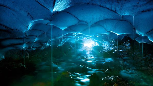 Inside an ice cave in Oregon's Three Sisters Wilderness