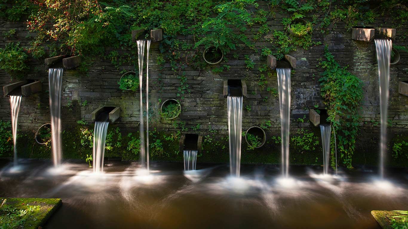Fountains in the park Planten un Blomen, Hamburg, Germany