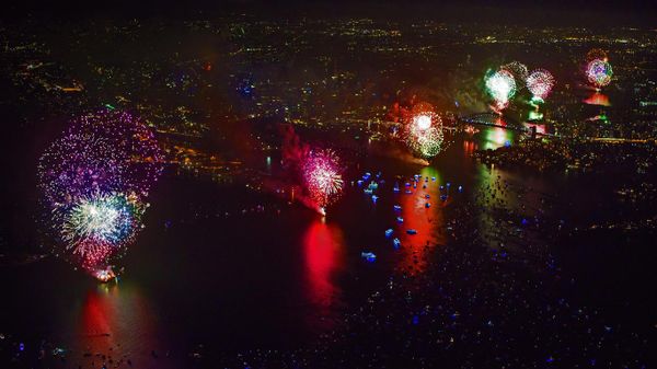 New Year’s Eve fireworks above the Sydney Harbour Bridge in Sydney, Australia