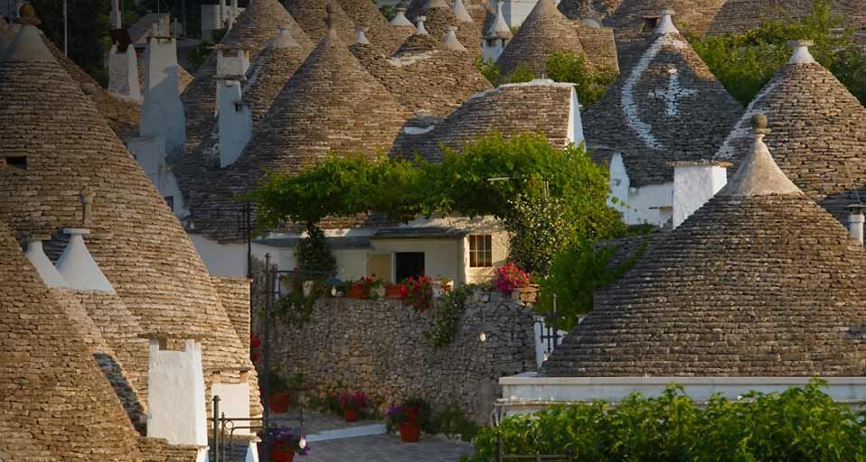 The conical roofs of houses in the town of Alberobello, Italy