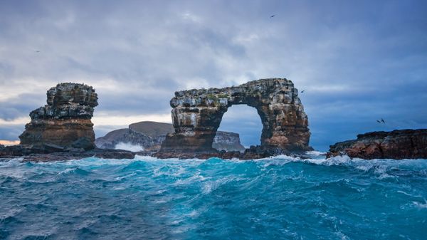 Darwin\'s Arch with Darwin Island in background, Galápagos, Ecuador