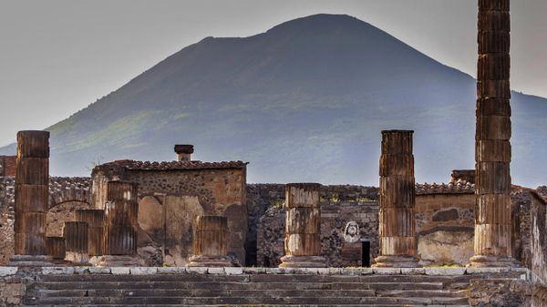 The Temple of Jupiter and Mount Vesuvius, Pompeii, Italy