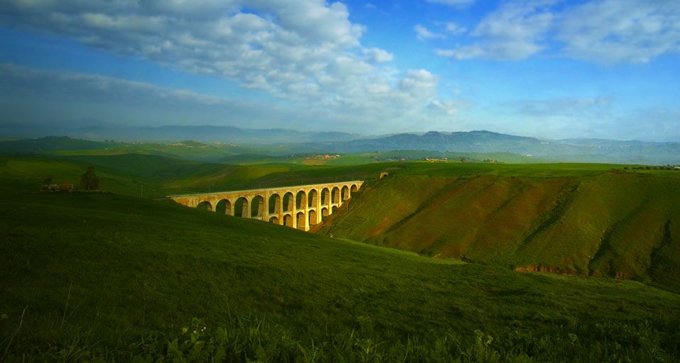 Stone railroad arch bridge, Sicily, Italy