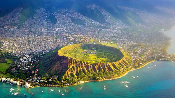 Aerial view of Diamond Head, Oahu, Hawaii