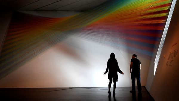 Gabriel Dawe's 'Plexus no. 36' at a Latino art exhibition in Denver. Hispanic Heritage Month begins today.