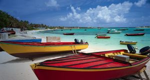 Boats on the beach in the US Virgin Islands -- Reed Kaestner/Corbis &copy; (Bing Australia)