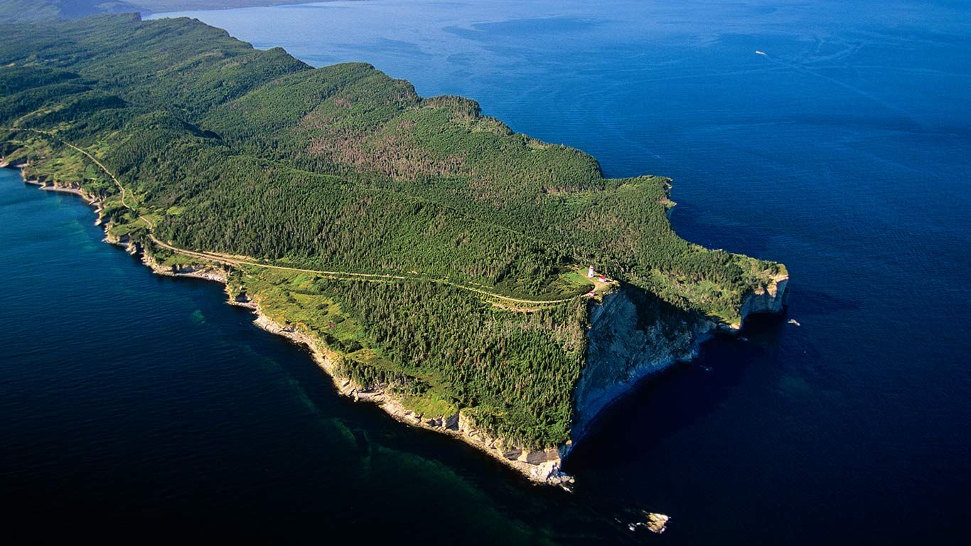 Aerial view of the Gaspé Peninsula, Forillon National Park, Quebec, Canada