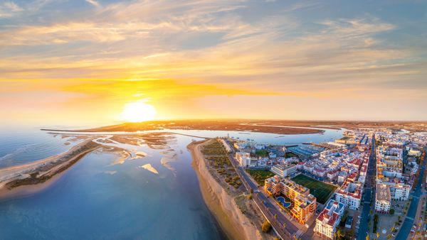 Vista aérea de Isla Cristina en Huelva, Andalucía, España