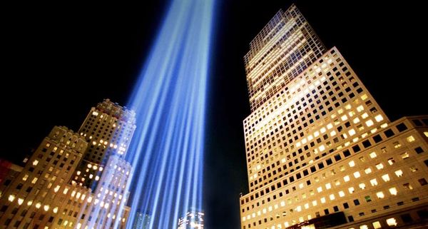 One of the two ‘Tribute in Light’ columns at Ground Zero, New York City