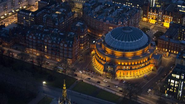 Aerial view of the Royal Albert Hall in South Kensington, London