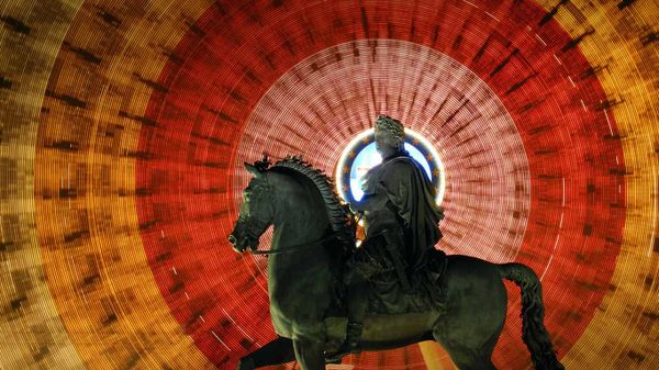 Statue équestre de Louis XIV et grande roue sur la place Bellecour, Lyon, Rhône-Alpes