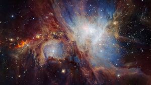 从神鹰I号望远镜拍摄到的猎户座大星云的红外图像 (© NASA)(Bing China)
