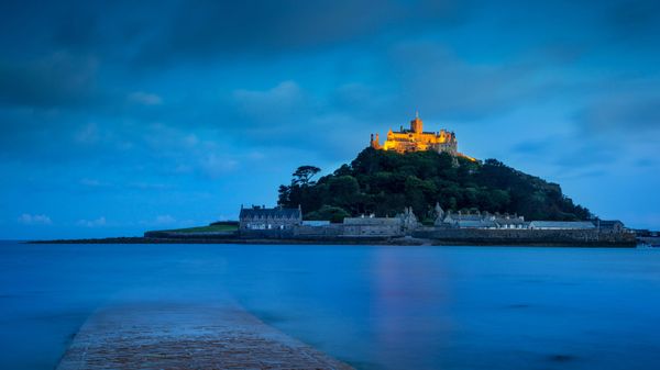 Twilight over St Michael's Mount in Mount's Bay, Cornwall