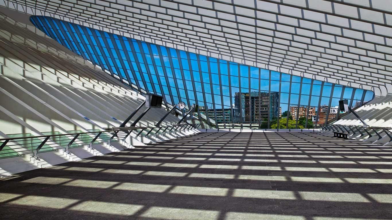 Interior of Liege-Guillemins railway station, Liege, Belgium