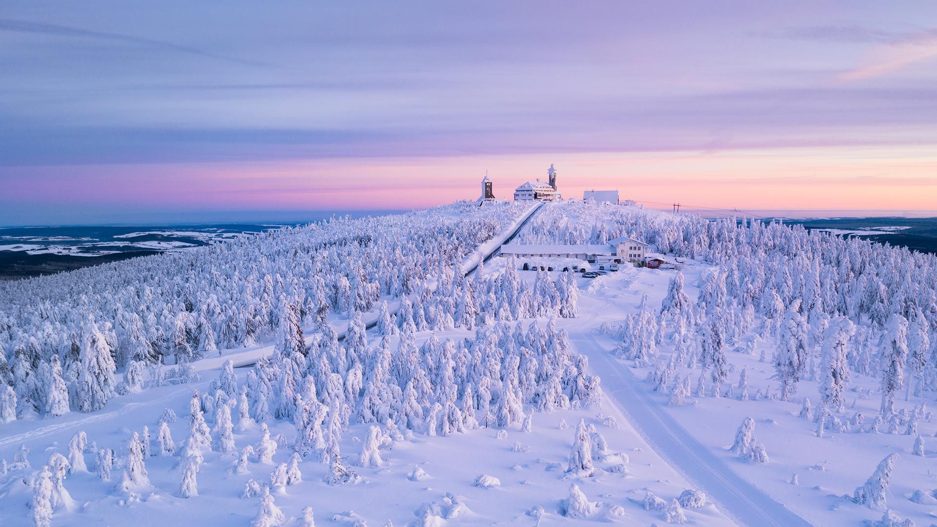 Hotel Fichtelberghaus and weather station on Fichtelberg Mountain, Ore Mountains, Saxony, Germany