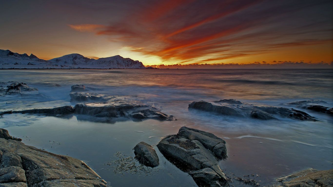 Plage Skagsanden, îles Lofoten, Norvège