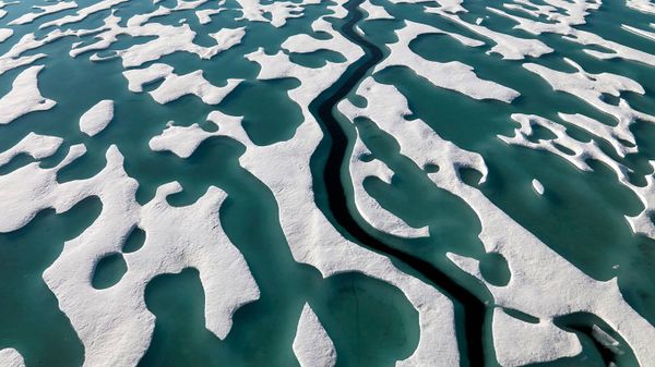 One-year polar ice from icebreaker, Ellesmere Island, Nunavut, Canada