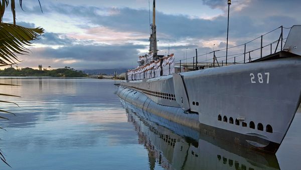 US Navy sailors on the WWII museum ship USS Bowfin in Honolulu, Hawaii