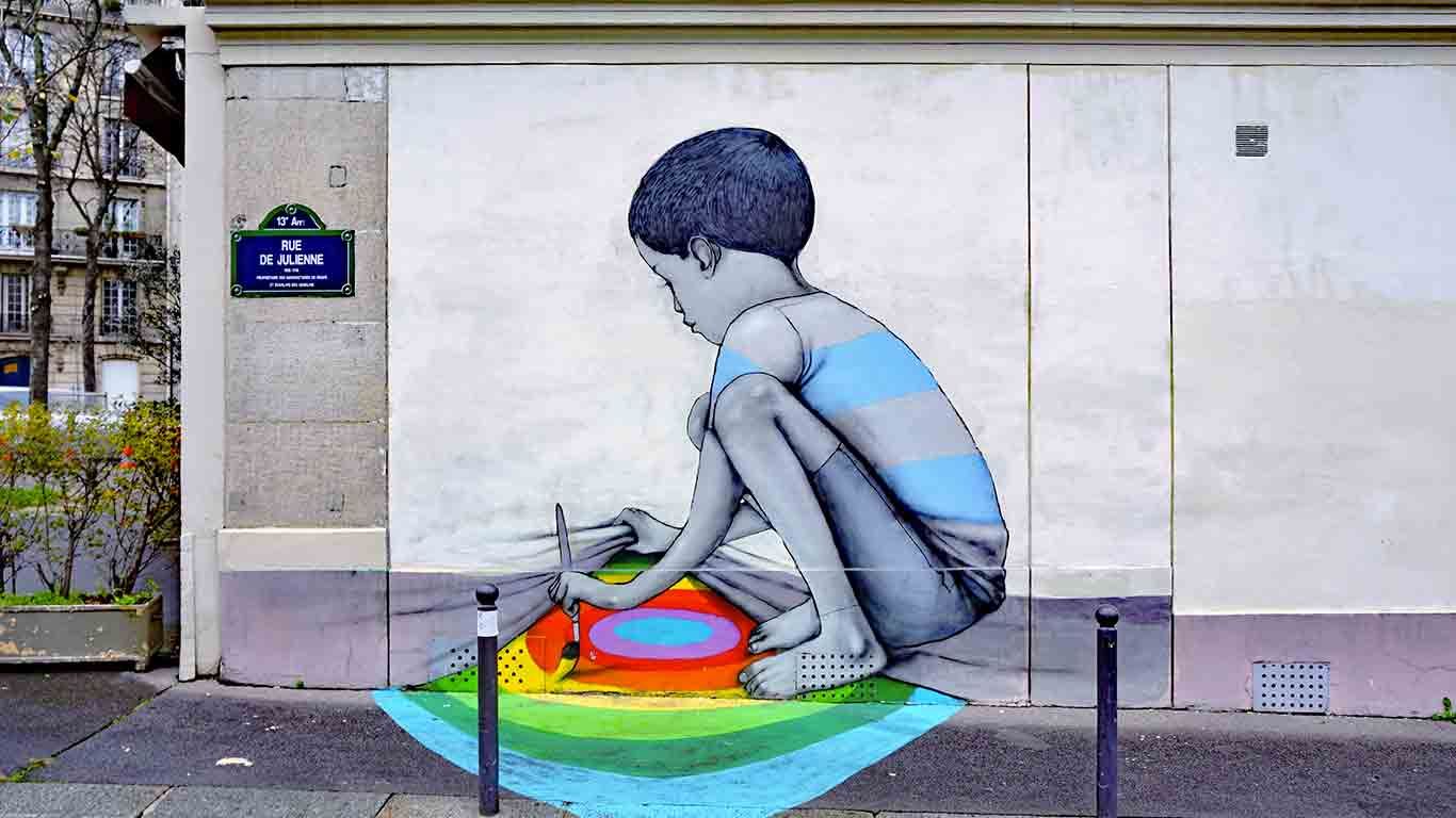 Oeuvre murale de l’artiste Seth, rue Julienne, 13e arrondissement de Paris, France.