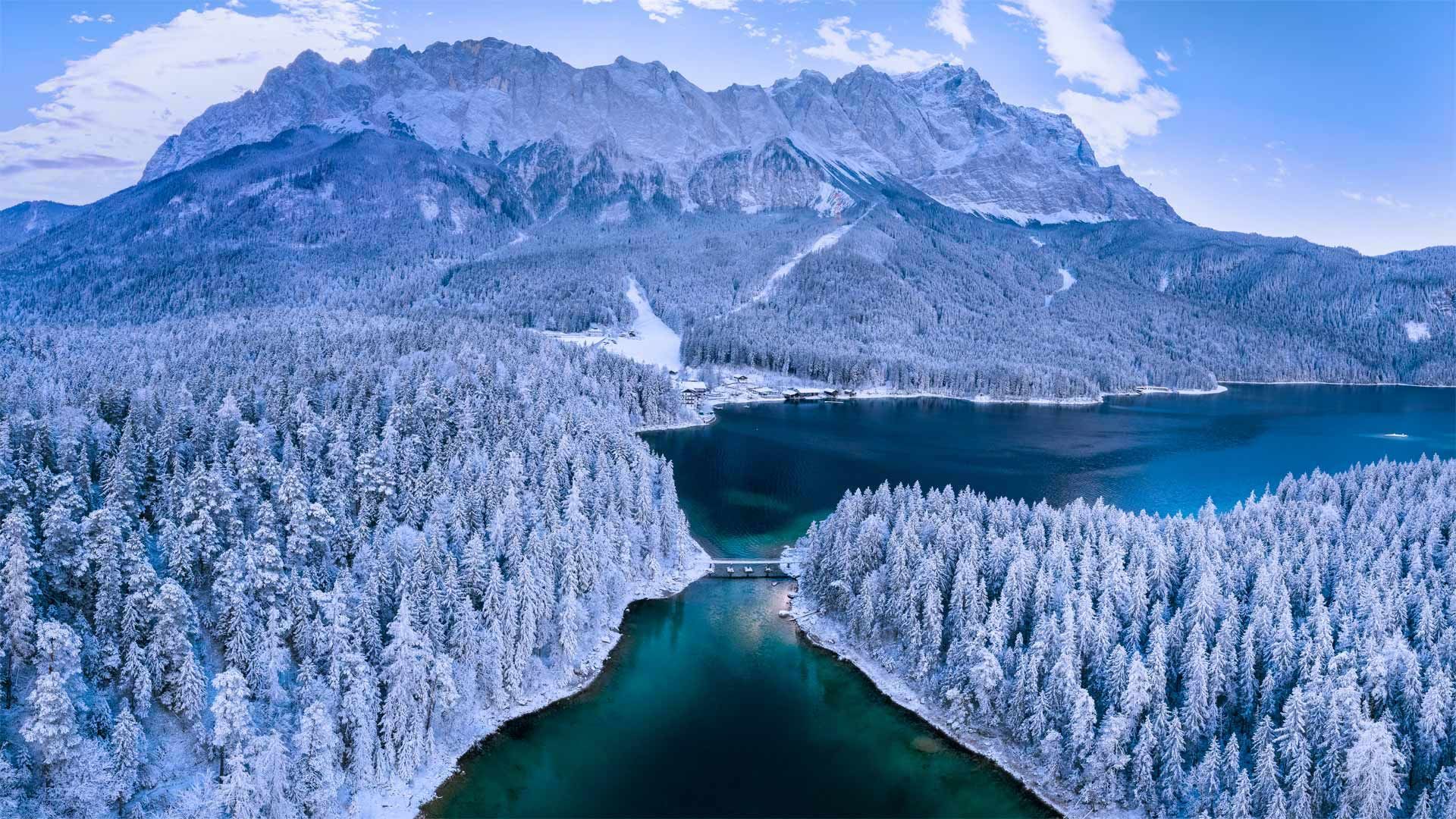 Eibsee, a lake at the base of the Zugspitze, Bavaria, Germany