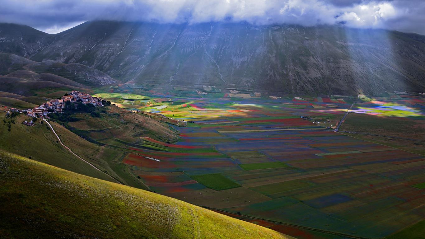 The village of Castelluccio above the Piano Grande, Umbria, Italy