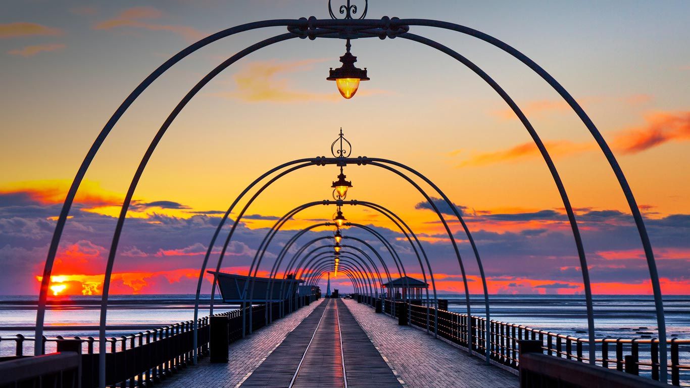 Sunset over Southport Pier, Merseyside