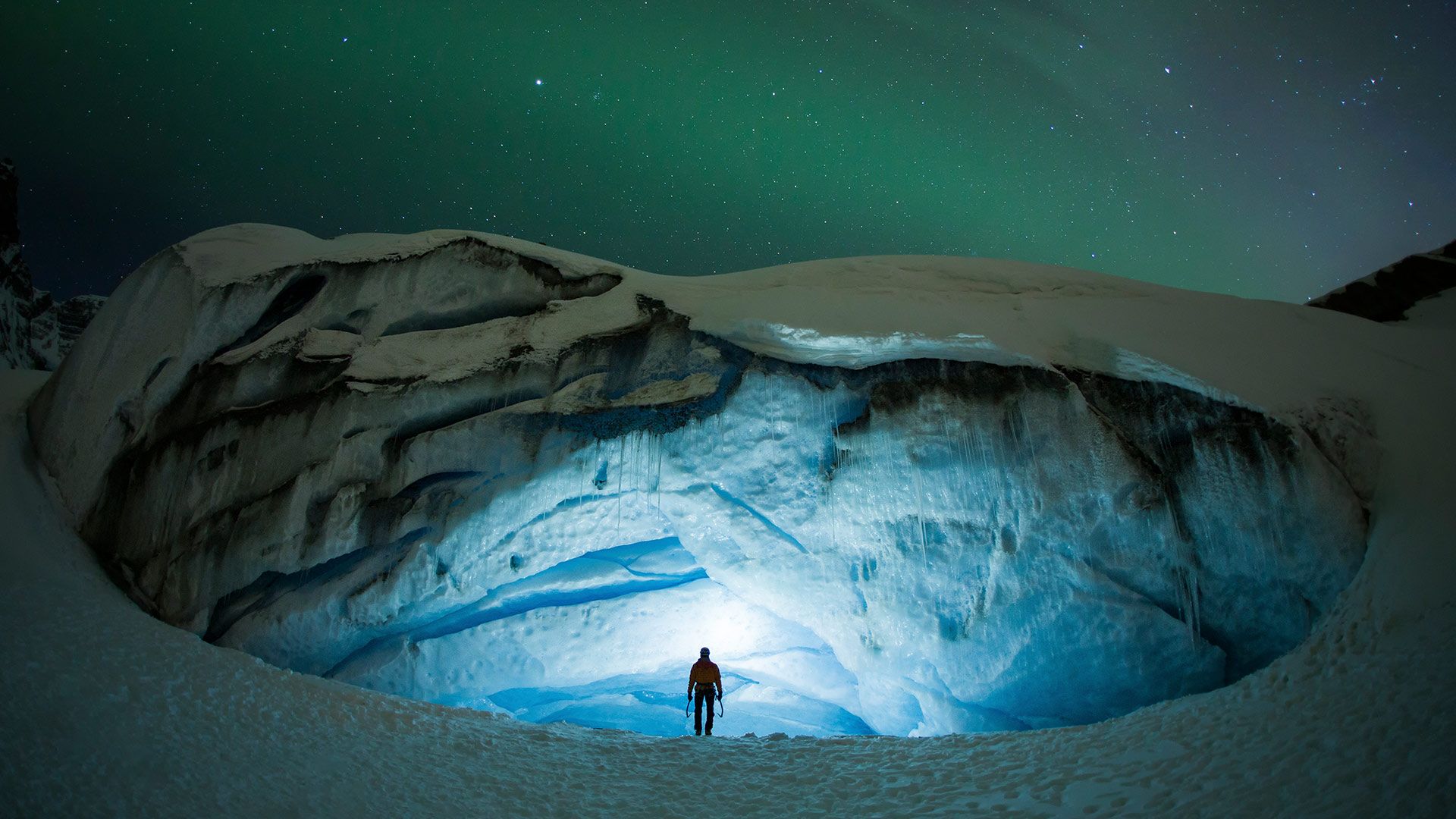 Ice-climbing at the Athabasca Glacier in Jasper National Park, Alberta