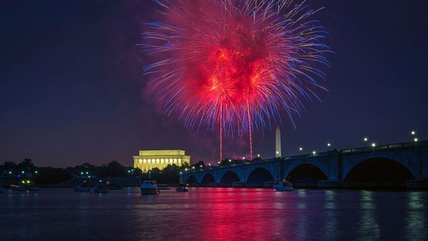Independence Day fireworks over the National Mall, Washington, DC