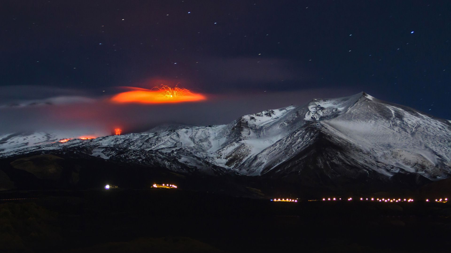 Mount Etna erupting in 2013, Sicily, Italy