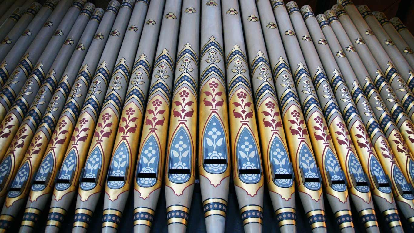 Organ pipes in St Giles' Church, Wrexham, Wales