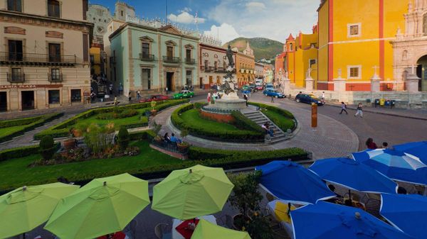 Plaza de la Paz with the Basilica de Nuestra Senora de Guanajuato,  Guanajuato, Mexico