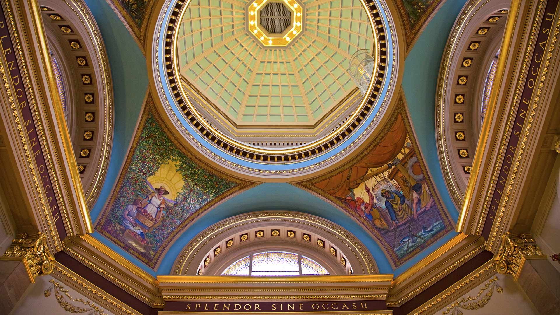 Decorative ceiling of the rotunda in the British Columbia legislative building, Victoria, B.C.