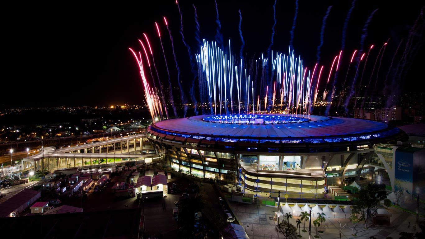 Fireworks over Maracanã Stadium in Rio de Janeiro, Brazil