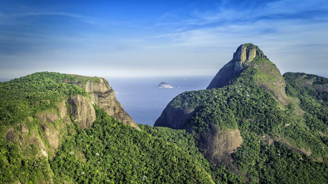 Aerial view of Rio de Janeiro's Pedra da Gávea Mountain, Brazil