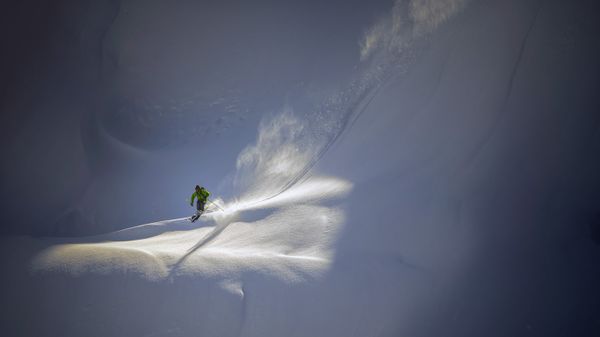 Backcountry skier near Mt. Baker Ski Area, North Cascades National Park, Washington