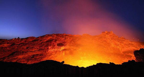 Lava lake in the glowing crater of Erta Ale Volcano, Ethiopia