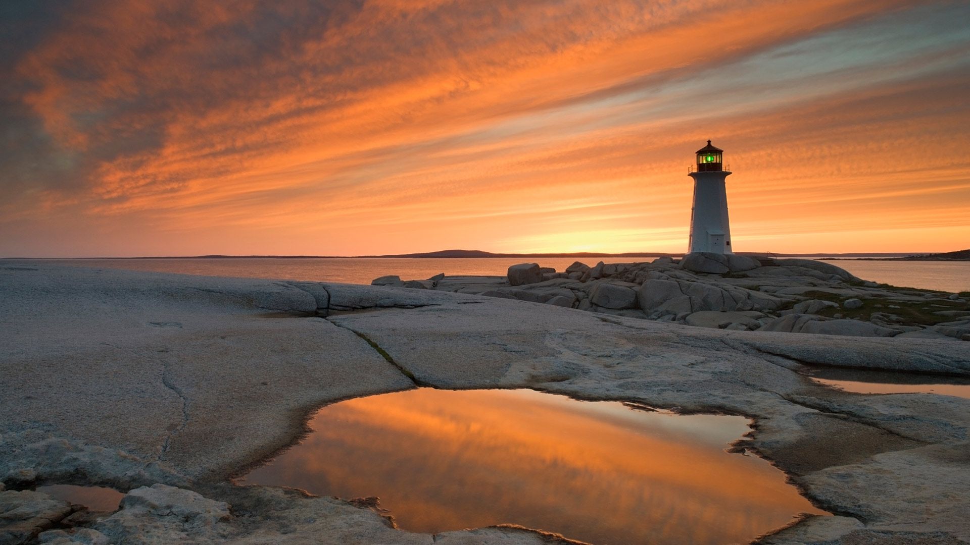 Peggys Point Lighthouse at dusk, Peggy\'s Cove, Nova Scotia, Canada