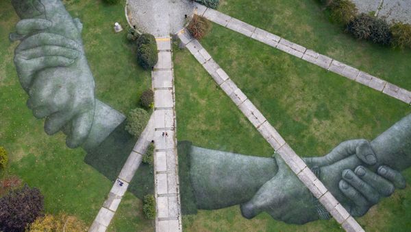 Giant land art fresco by artist Saype in Istanbul, Türkiye