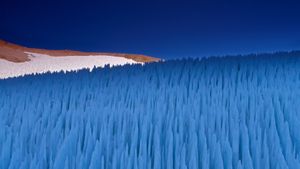 Formations de glace « pénitents de neige » vues sur le col Agua Negra dans la région Coquimbo des Andes, Chili (© Art Wolfe/Danita Delimont)(Bing France)