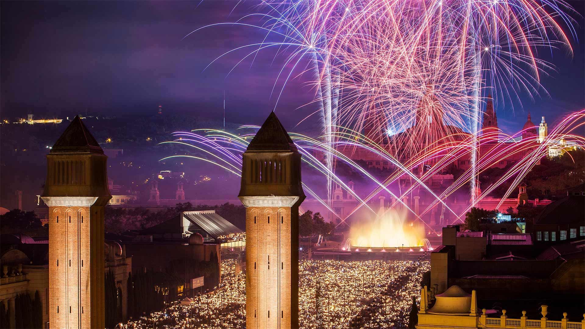 Fireworks during La Mercè Festival in Barcelona, Spain